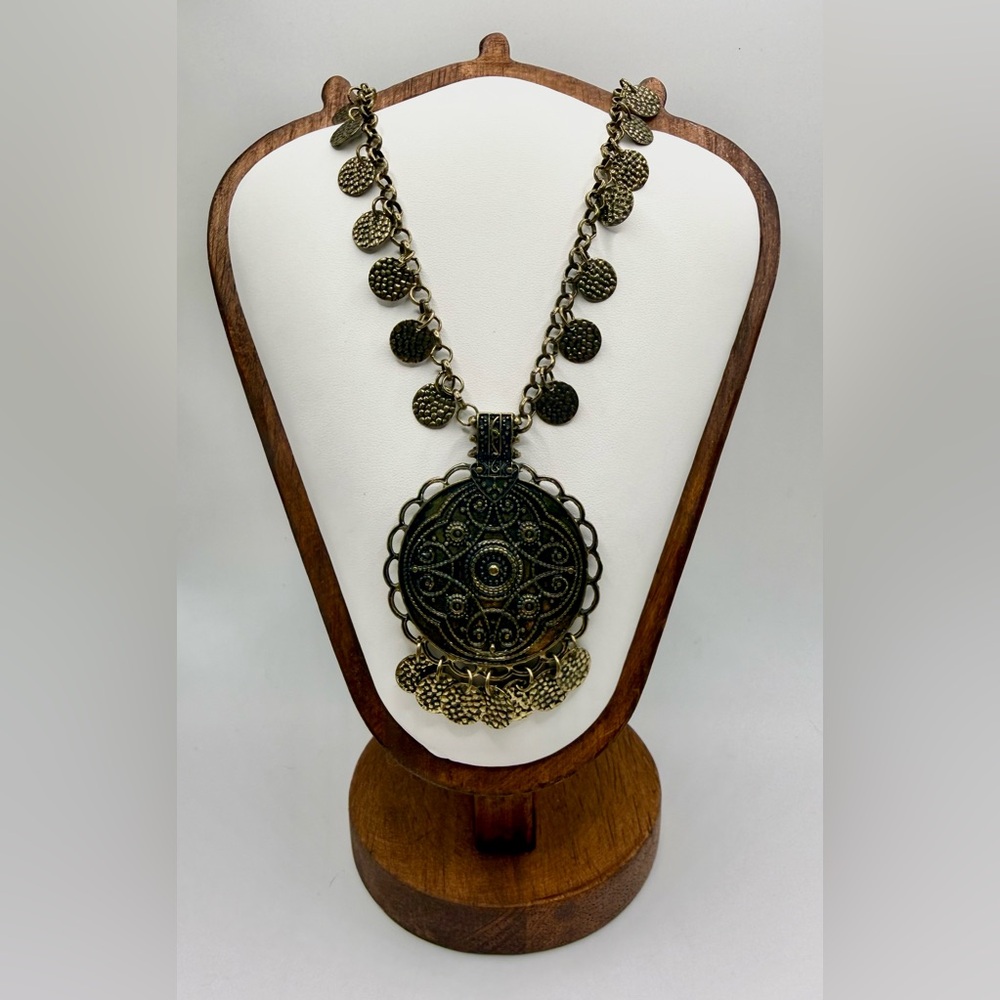 Vintage Gold Medallion Coin Fringe Necklace